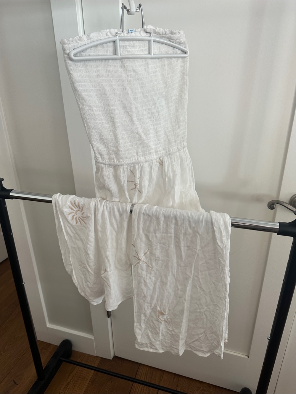 blue island White Strapless Flared Jumpsuit